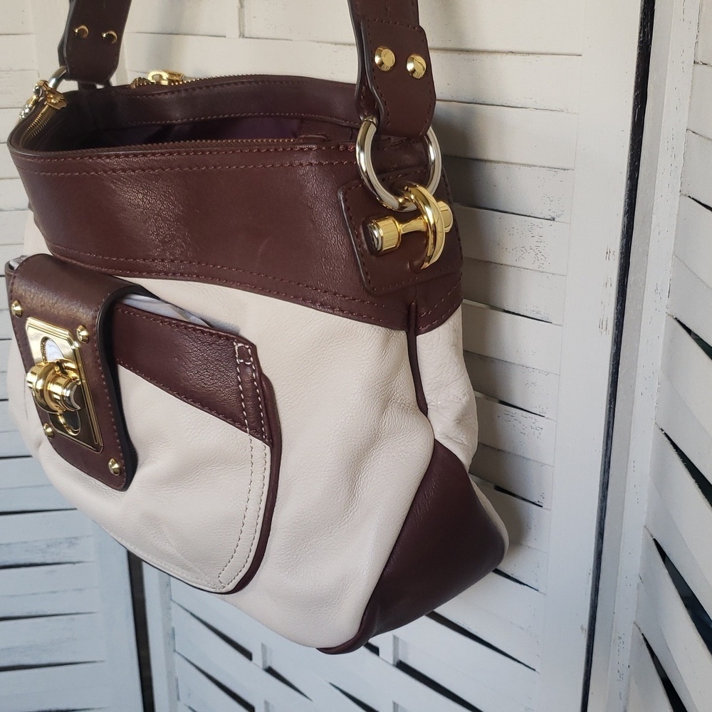 B. Makowsky Brown and Cream Shoulder Bag - Picture 3 of 8